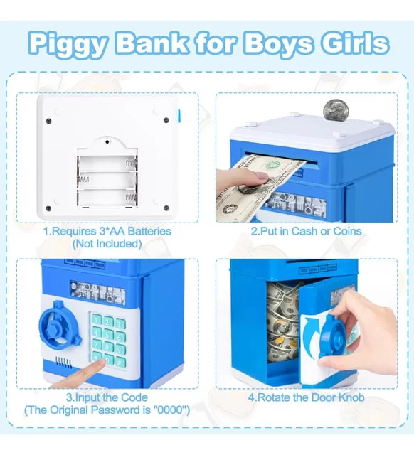 Şifreli Elektronik ATM Kumbara | 4 Renk | Pil Hediyeli